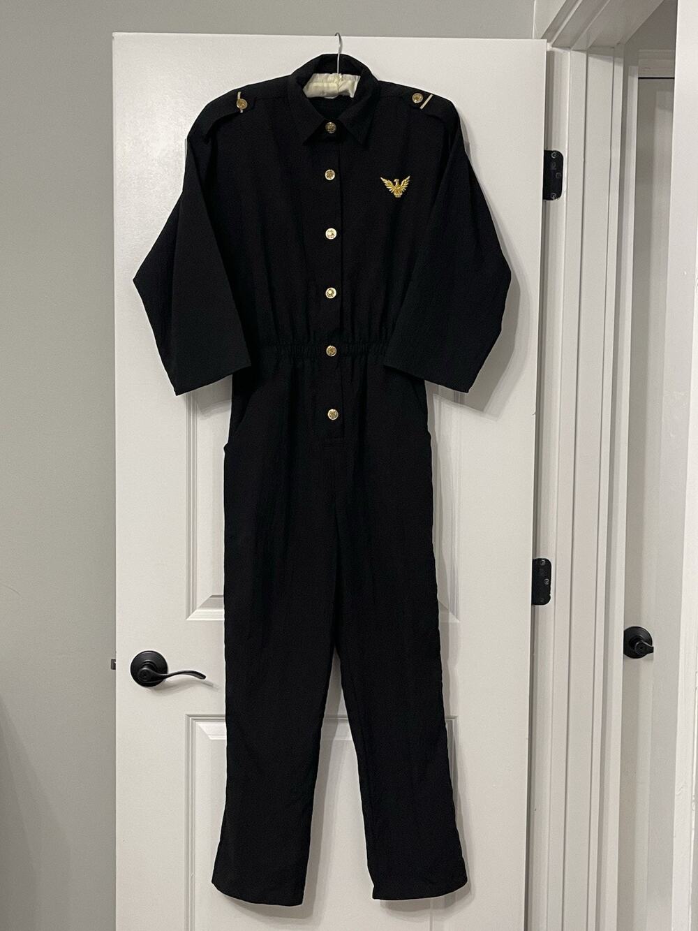 Vintage Dee California Black Utility Jumpsuit Sz 11/12 Gold Eagle Epaulets pilot